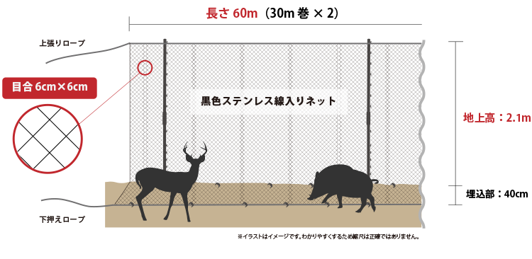 ステンレス線入り 猪鹿ネット 2m×20m 5個セット 害獣 対策 防獣 - 13